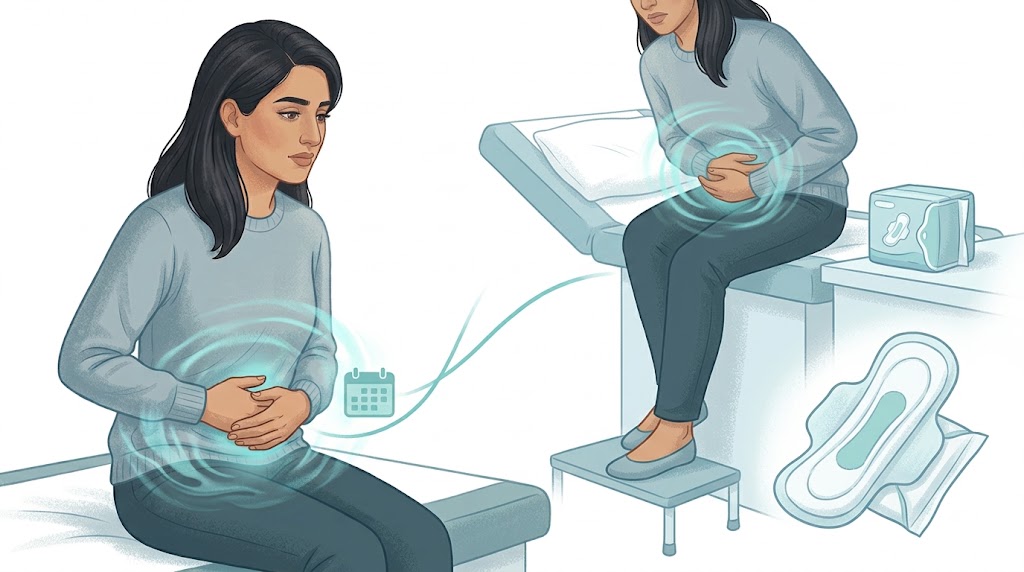 Non-graphic illustration of bleeding and cramping during a chemical pregnancy